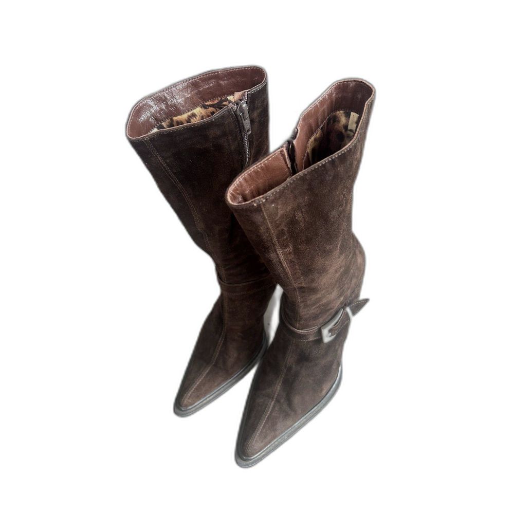 Michelle k boots made in Italy brown suede leather upper textile lining  size 8